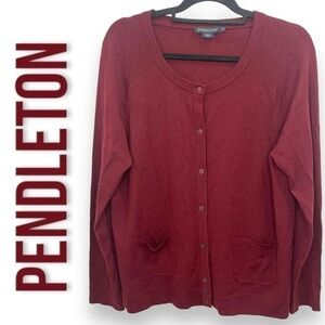Pendleton Burgundy Maroon 100% Merino Wool Sweater Cardigan - Size Large
